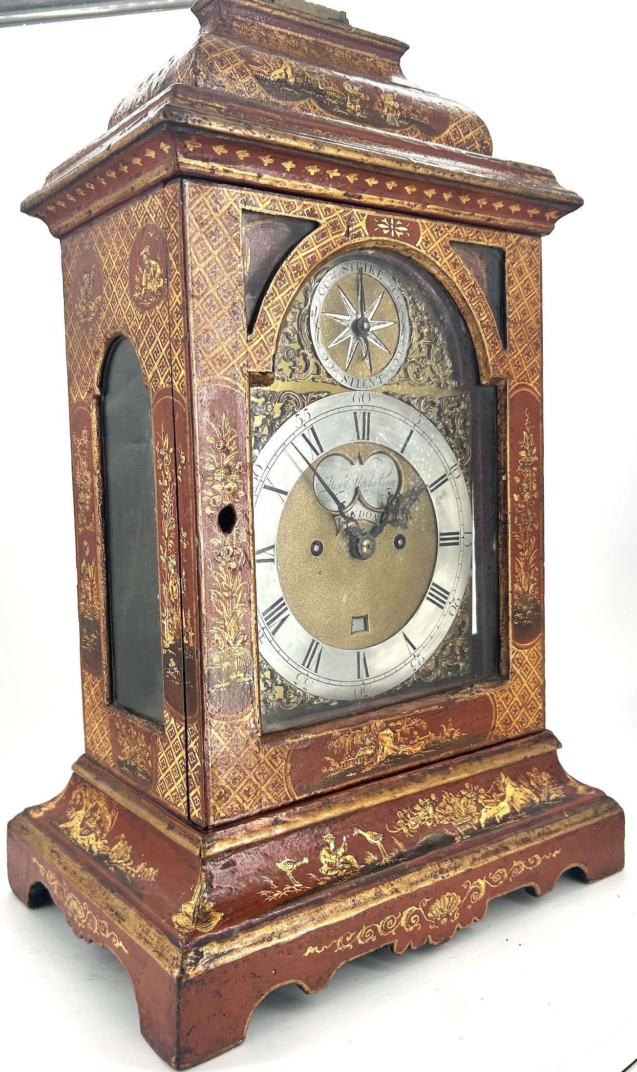 Outstanding Red Chinoiserie English Verge Twin Fusee Bracket Clock – Ca 1760 twin fusee Antique Clocks 23